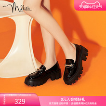 millie's妙丽新款时尚休闲复古厚底松饼乐福小皮鞋女单鞋H5921CA2
