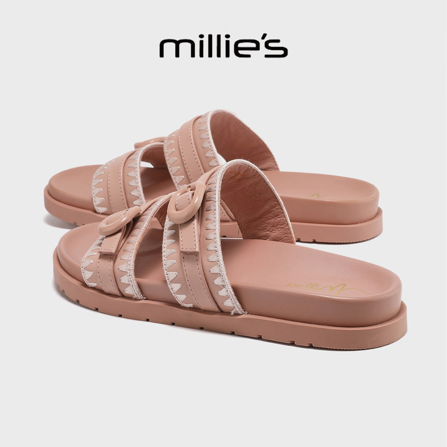 MILLIE'S/妙丽仙女风水钻一字拖女夏季外穿厚底不累脚勃肯凉拖鞋