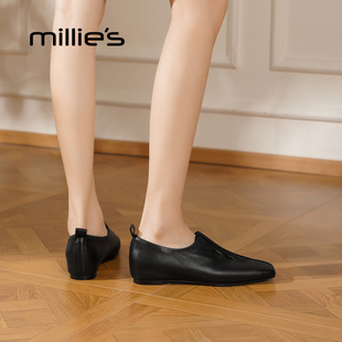 真皮朋克风一脚蹬方头平底女单鞋 MILLIE 2025新款 妙丽玛丽珍鞋