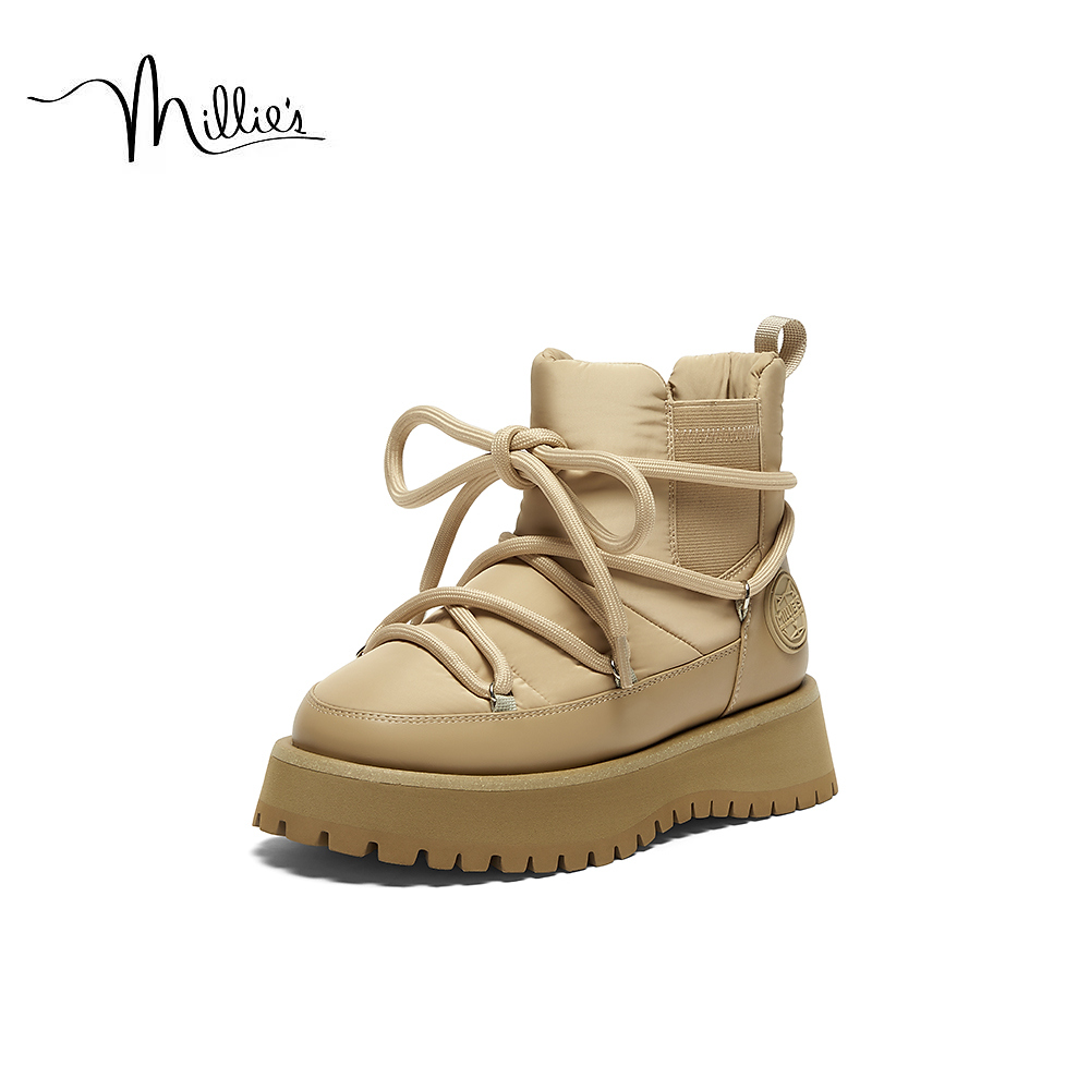 MILLIE'S/妙丽女鞋2025秋冬季时尚加绒保暖厚底面包雪地靴女短靴