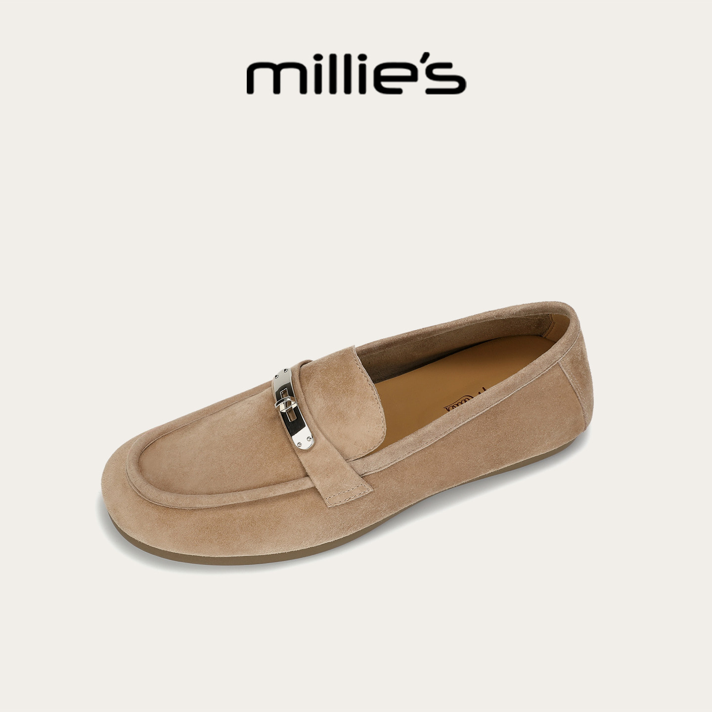 MILLIE'S/妙丽老钱风乐福鞋女2026春季新款金属扣豆豆鞋真皮女鞋,女鞋,乐福鞋（豆豆鞋）,淘宝优惠券,粉丝福利购,淘宝优惠卷