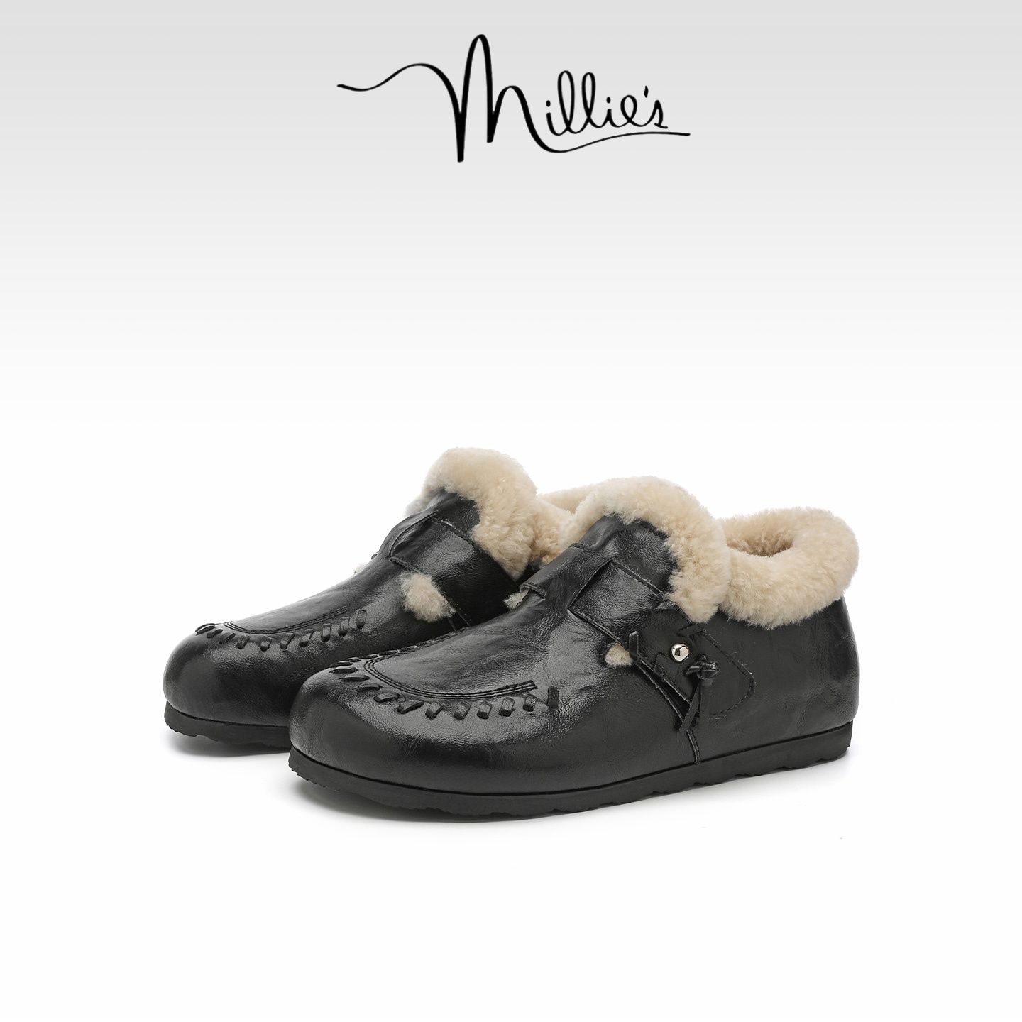 MILLIE'S/妙丽加绒勃肯鞋女冬季加厚棉鞋外穿包头毛毛拖鞋雪地靴