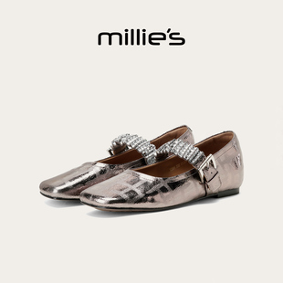 MILLIE'S/妙丽方头玛丽珍鞋女2026新款春季内增高设计感小众单鞋