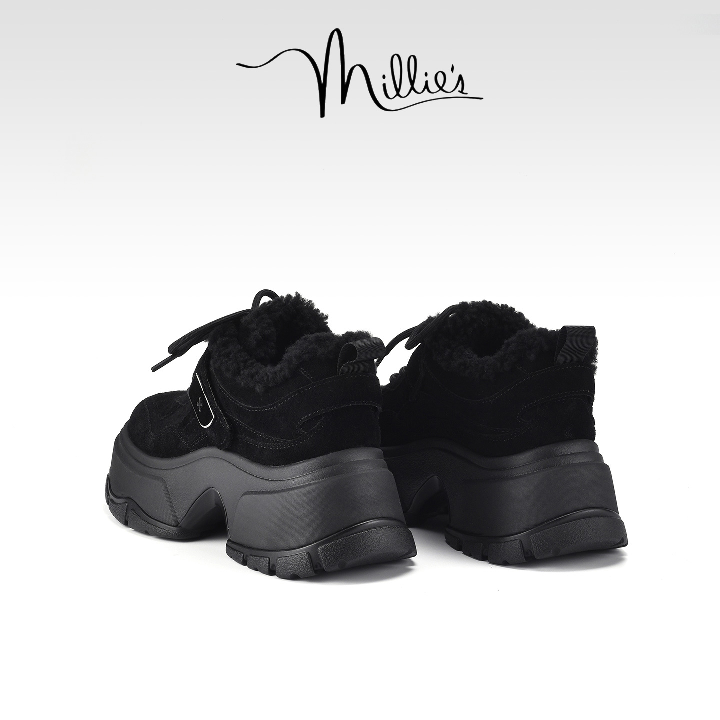 MILLIE'S/妙丽加绒德训鞋女2025冬季新款厚底保暖棉鞋休闲运动鞋