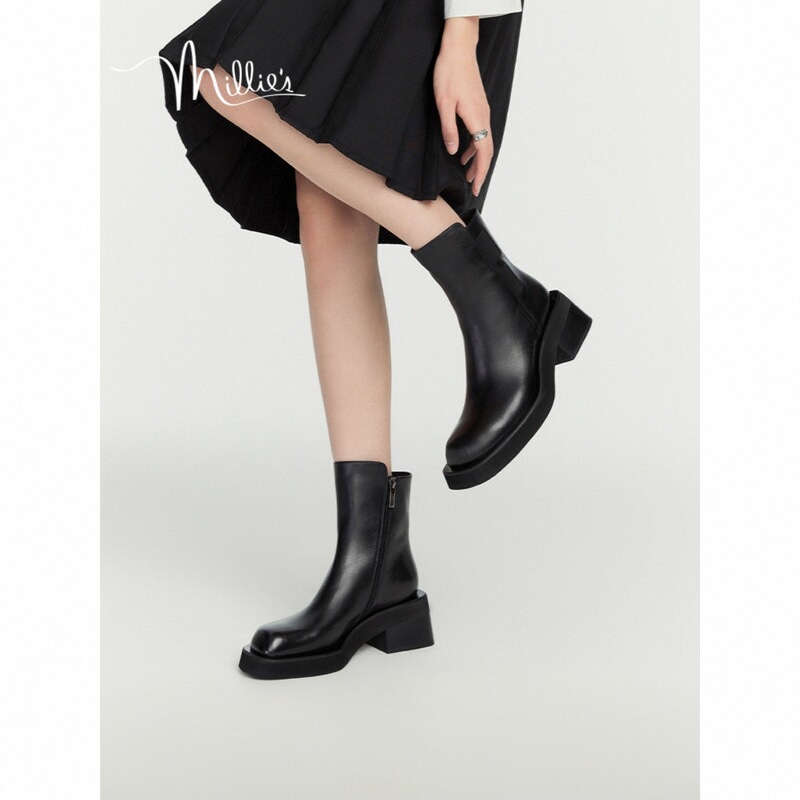 冬季方跟切尔西靴妙丽