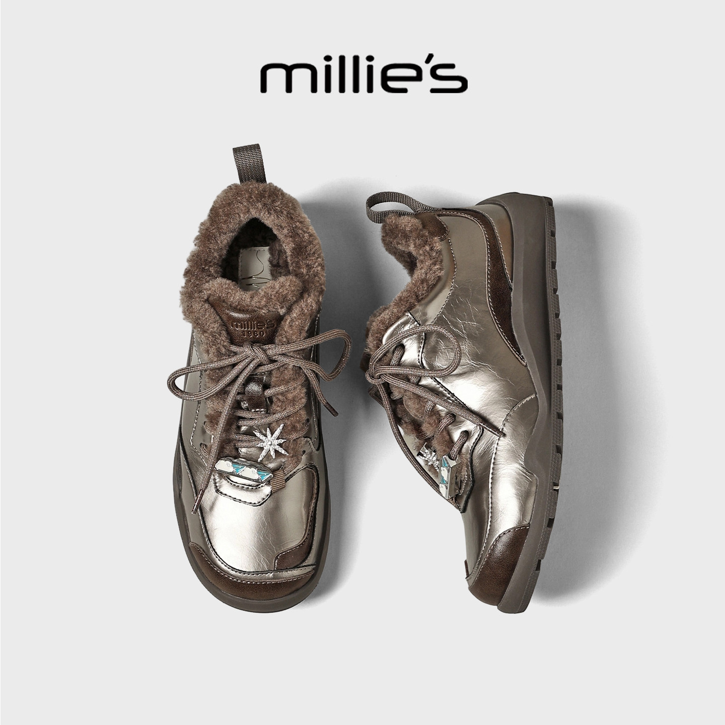 MILLIE'S/妙丽德训鞋女2026新款秋季加绒保暖棉鞋百搭运动休闲鞋