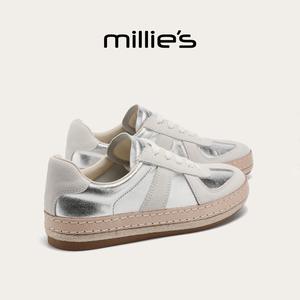 MILLIE'S/妙丽真皮休闲板鞋女2026春季新款时尚女鞋运动风德训鞋