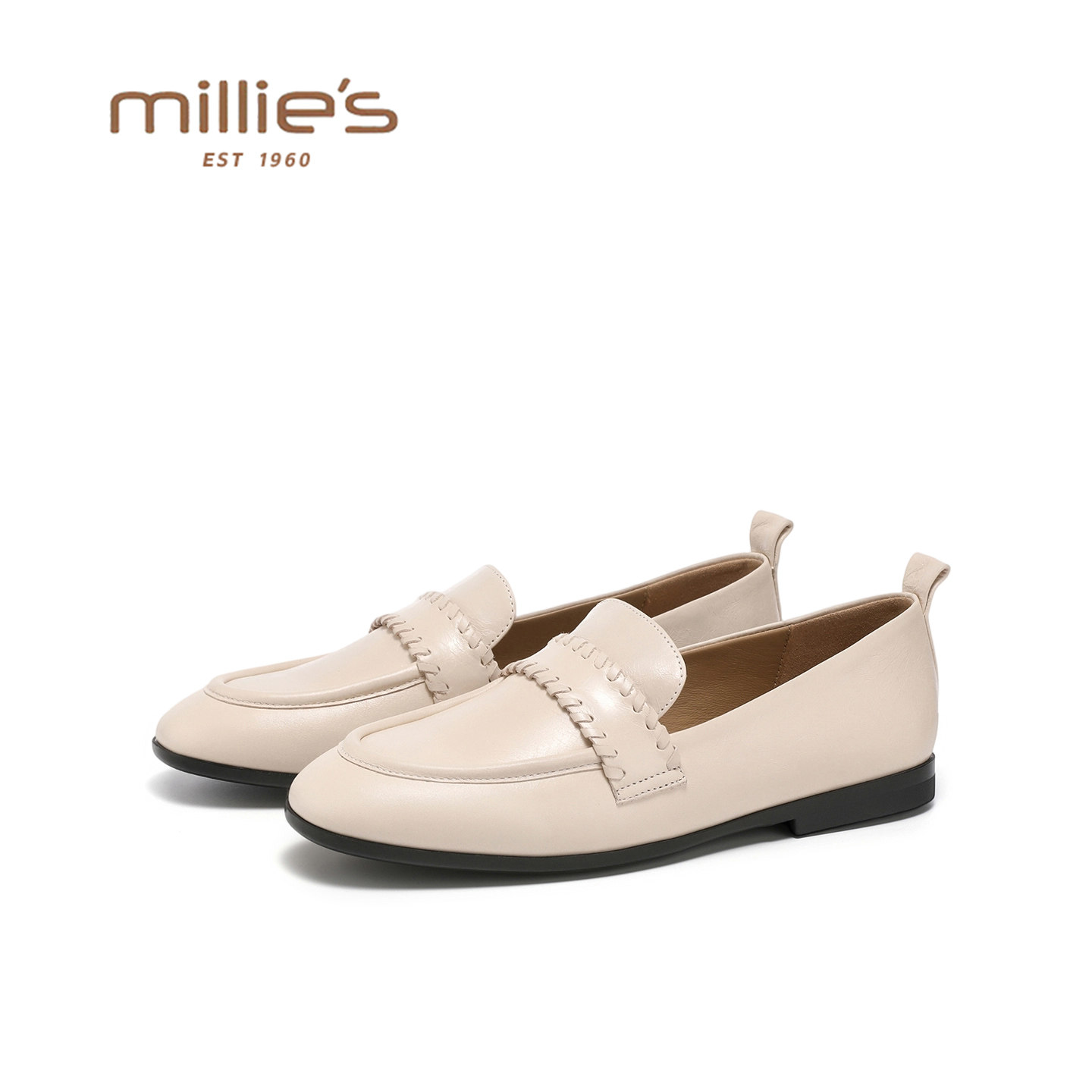 MILLIE'S/妙丽简约风真皮乐福鞋女春季新款平底一脚蹬百搭豆豆鞋,女鞋,乐福鞋（豆豆鞋）,淘宝优惠券,粉丝福利购,淘宝优惠卷