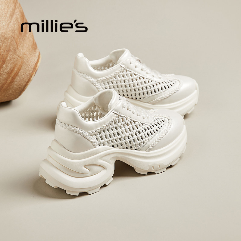 millies妙丽老爹鞋女夏季薄款2025新款透气运动网面鞋小个子增高
