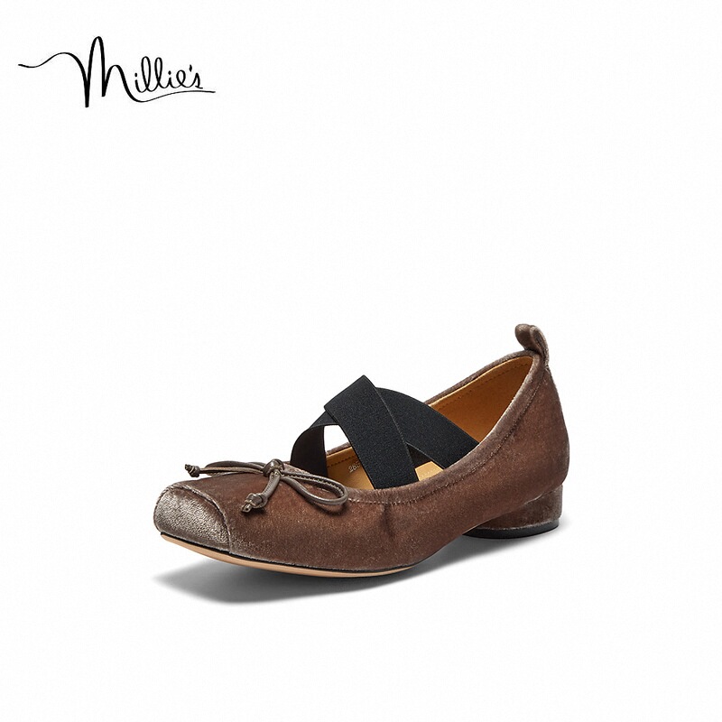millie's妙丽秋季时尚复古风方头猪鼻芭蕾舞鞋平底女单鞋28566CQ4