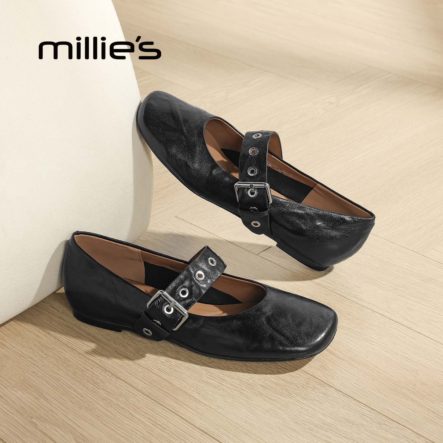 millies妙丽秋款女鞋2025年秋季新款芭蕾风内增高小皮鞋玛丽珍鞋