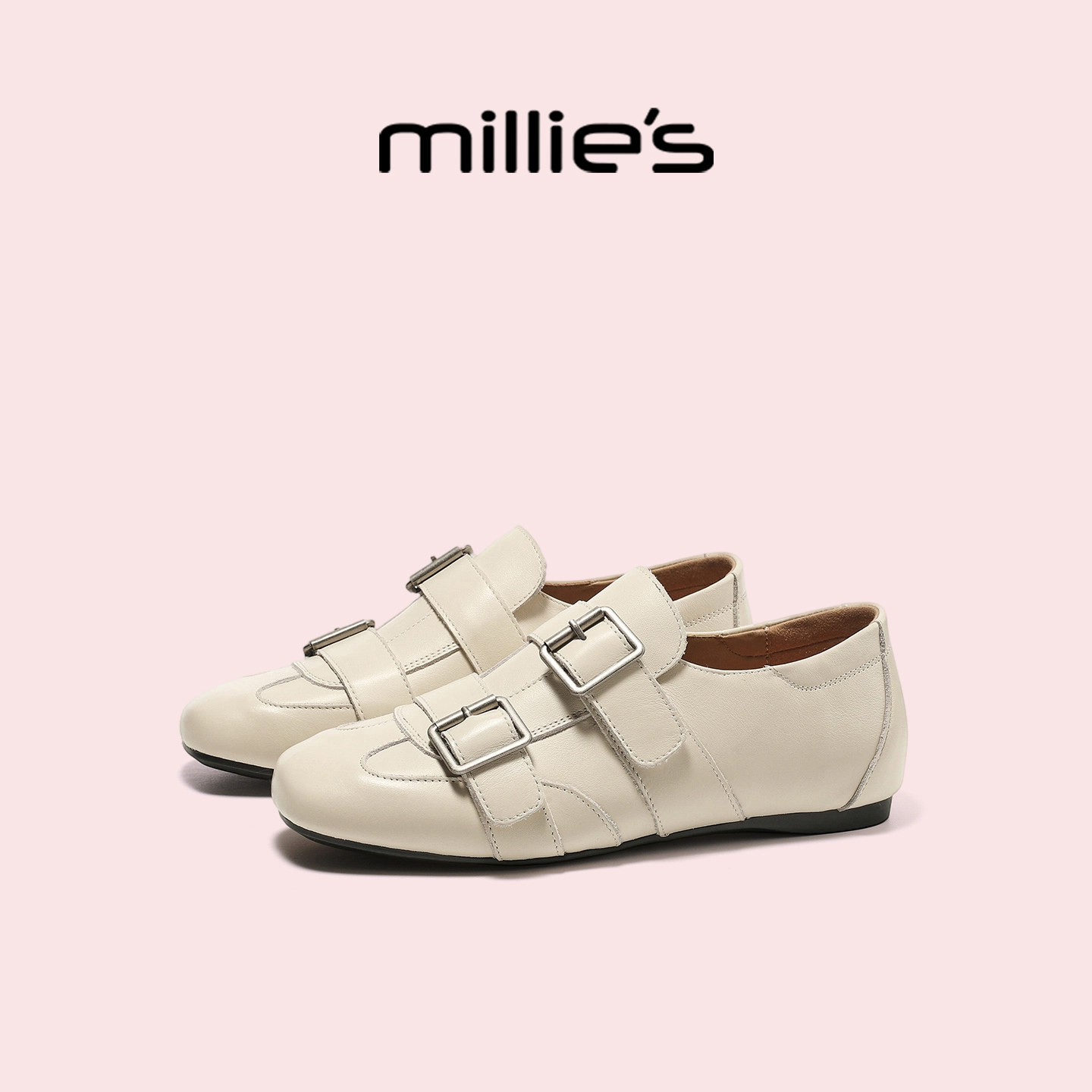 MILLIE'S/妙丽白色乐福鞋女2026新款春厚底超火英伦一脚蹬小皮鞋