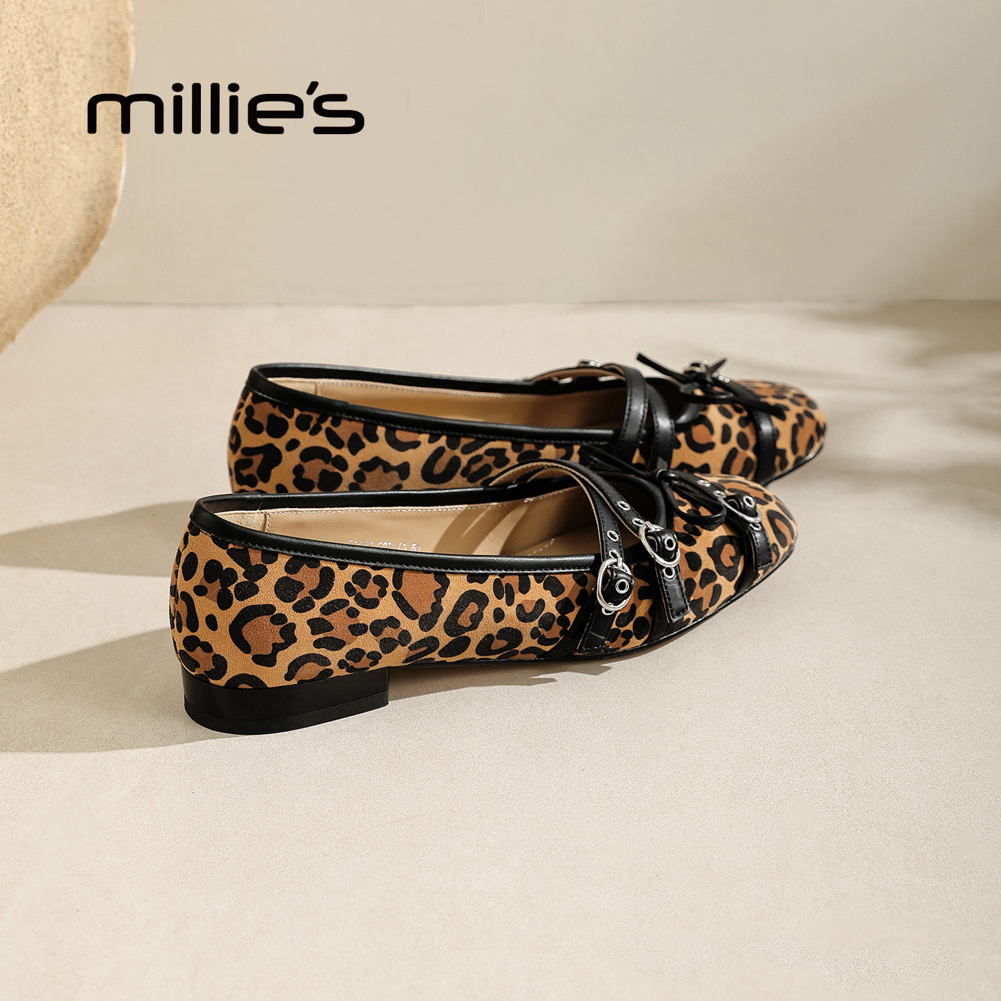 MILLIE'S/妙丽豹纹玛丽珍鞋女法式浅口蝴蝶结低跟单鞋软底休闲鞋,女鞋,浅口单鞋,淘宝优惠券,粉丝福利购,淘宝优惠卷