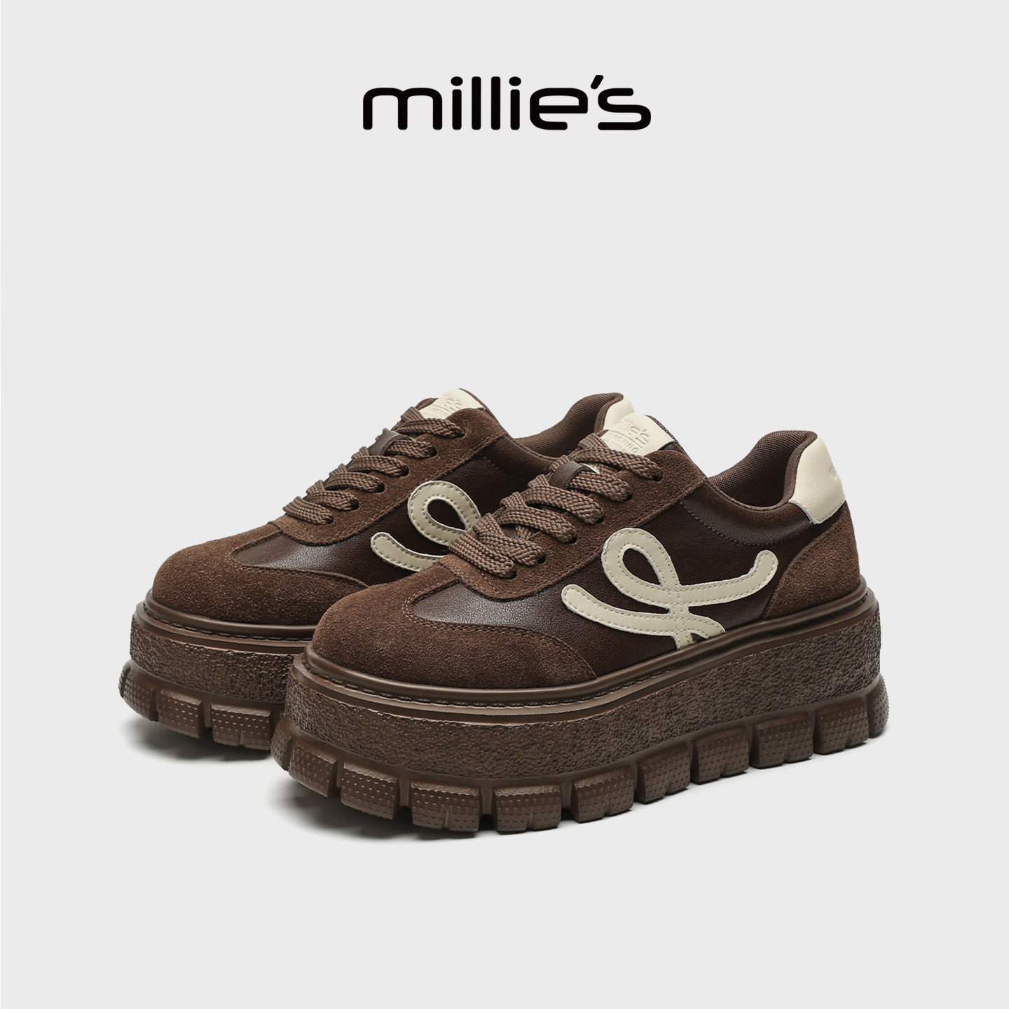 MILLIE'S/妙丽厚底板鞋女2026新款冬季复古德训鞋百搭休闲增高鞋,女鞋,休闲板鞋,淘宝优惠券,粉丝福利购,淘宝优惠卷
