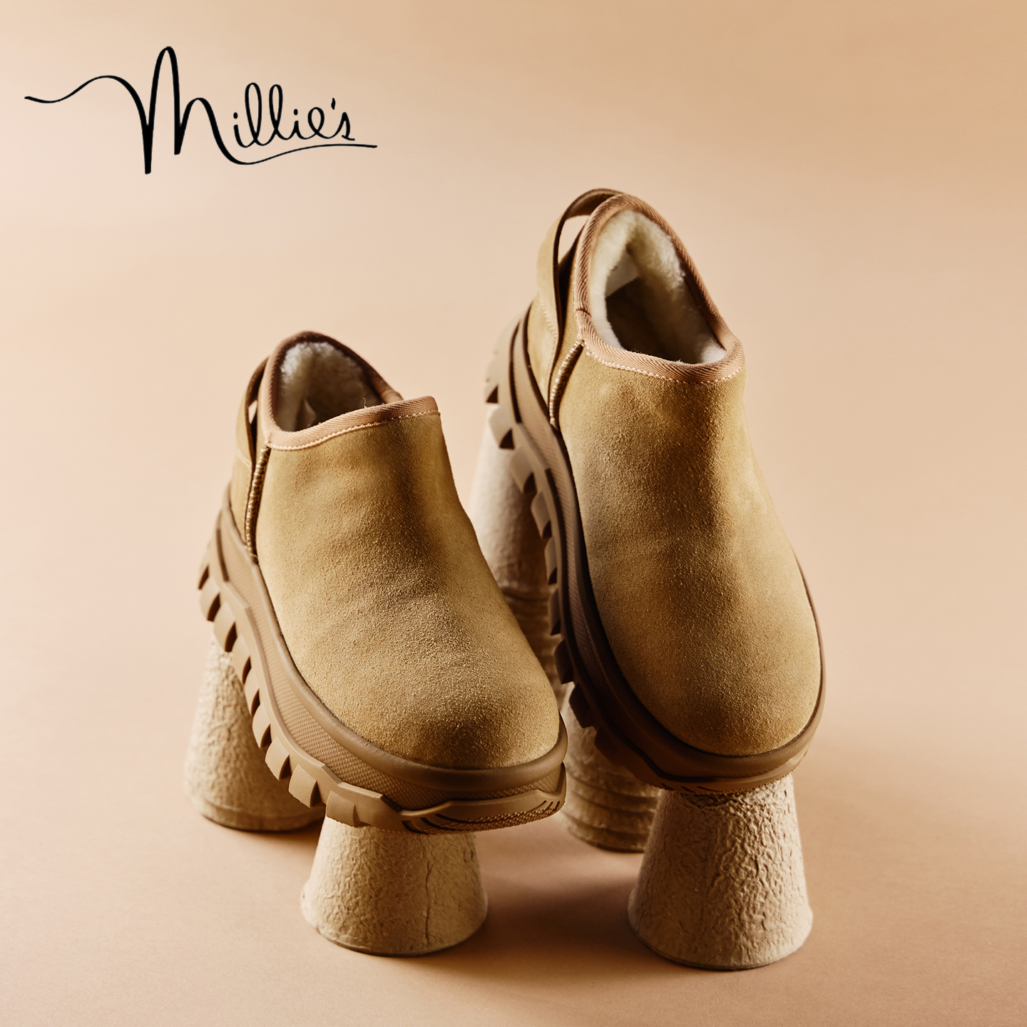 millies妙丽厚底加绒雪地靴女皮毛一体冬季新款羊毛短靴防滑保暖