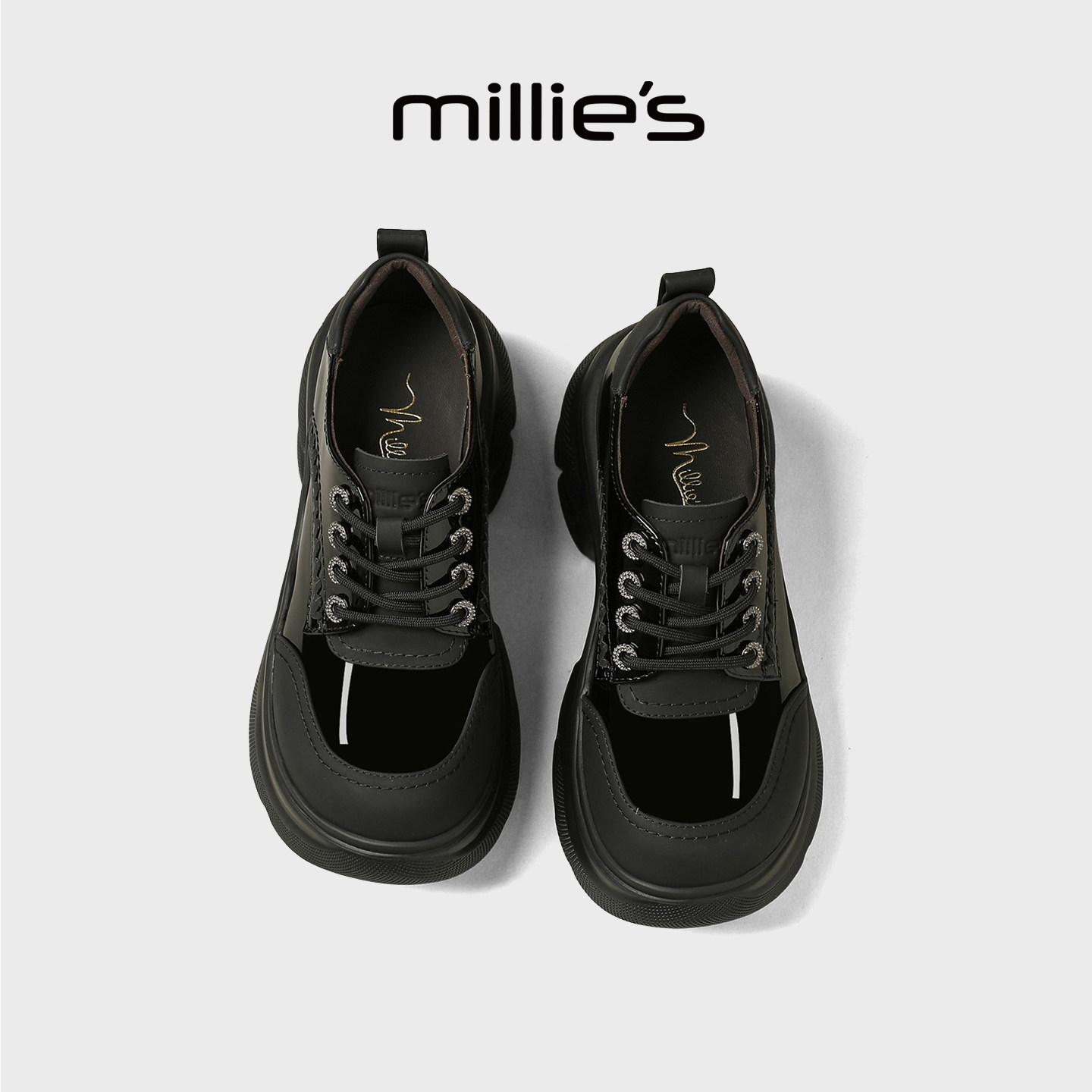 MILLIE'S/妙丽复古厚底小皮鞋女2026新款春季黑色增高深口单鞋,女鞋,深口单鞋,淘宝优惠券,粉丝福利购,淘宝优惠卷