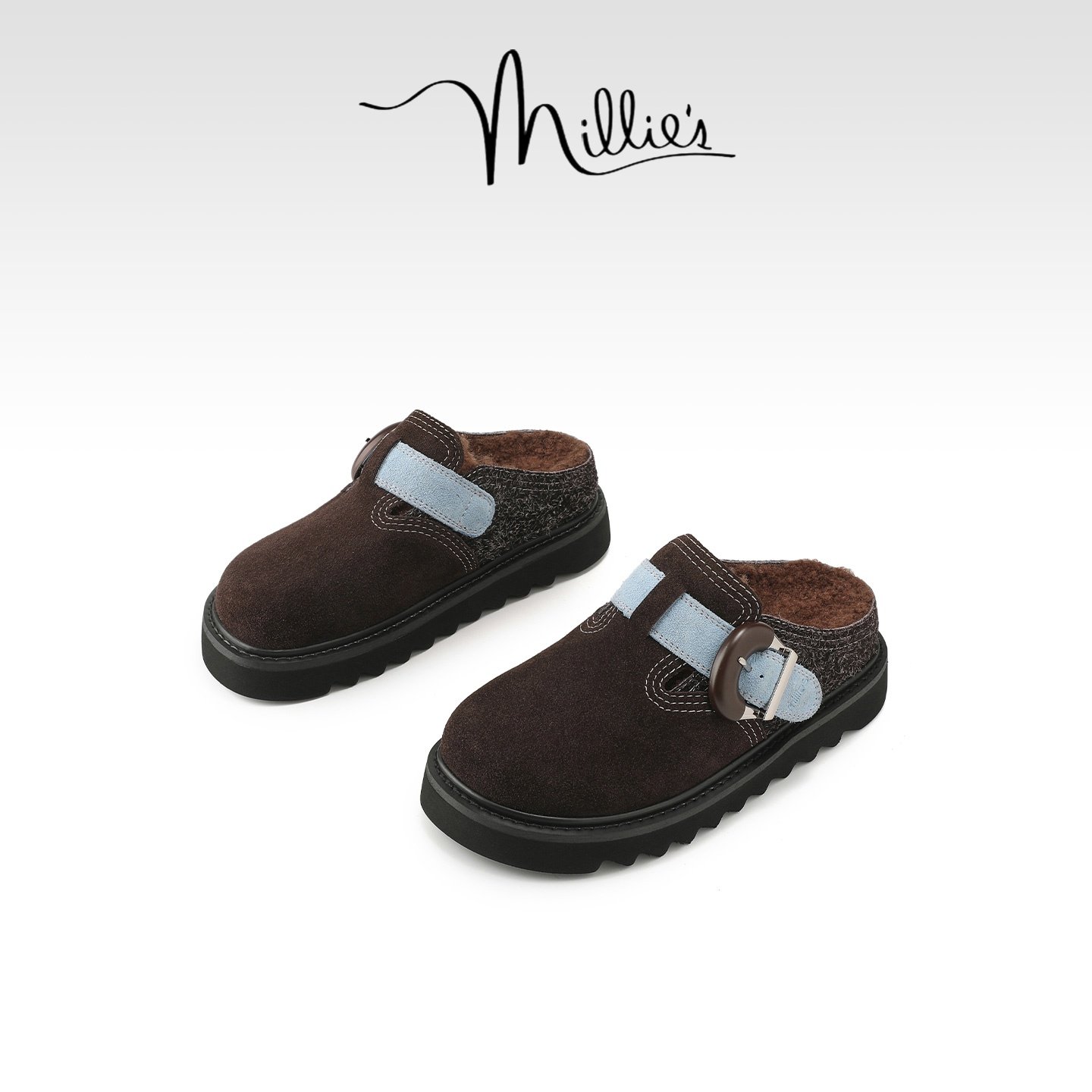 妙丽加绒保暖棉鞋女款2025新款冬季厚底勃肯鞋一脚蹬外穿豆豆鞋女