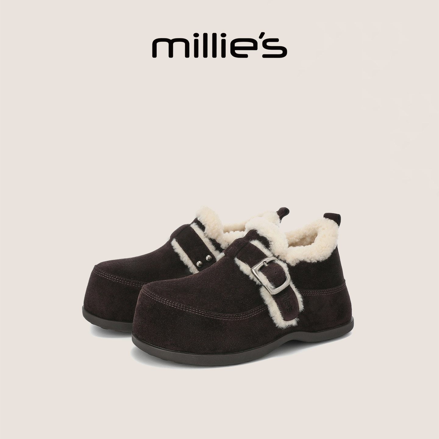 MILLIE'S/妙丽加绒全包勃肯鞋女冬季新款保暖毛毛女鞋内增高棉鞋,女鞋,勃肯鞋/软木鞋,淘宝优惠券,粉丝福利购,淘宝优惠卷