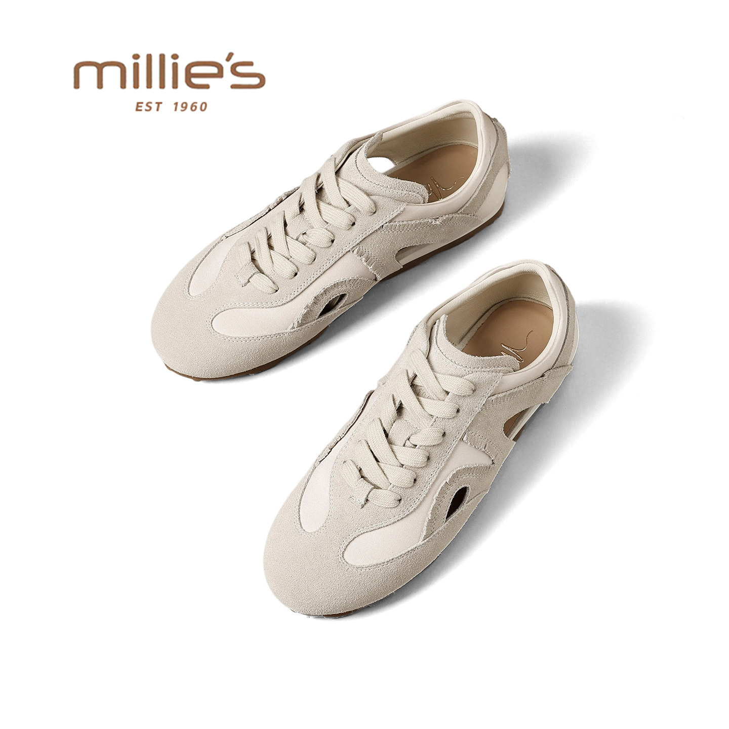 妙丽真皮镂空复古板鞋女款2026春季新款不累脚软底运动休闲德训鞋