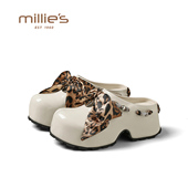 妙丽包头半拖鞋 女豹纹蝴蝶结厚底懒人鞋 MILLIE 百搭时尚 包头拖