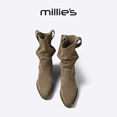 MILLIE 妙丽复古西部堆堆靴绒面百搭保暖短靴美拉德内增高靴子