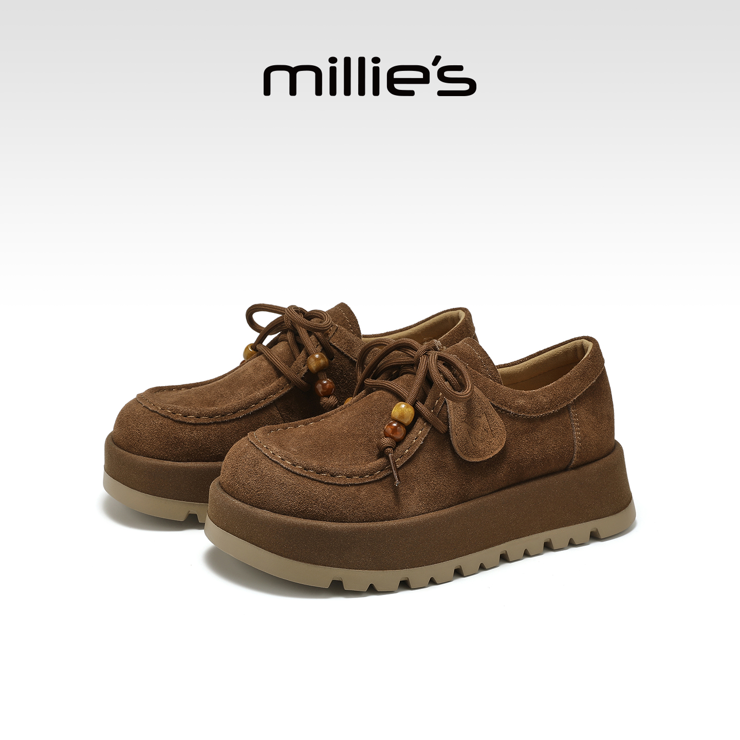 MILLIE'S/妙丽厚底复古袋鼠鞋女款2025秋季新款休闲饼干鞋乐福鞋