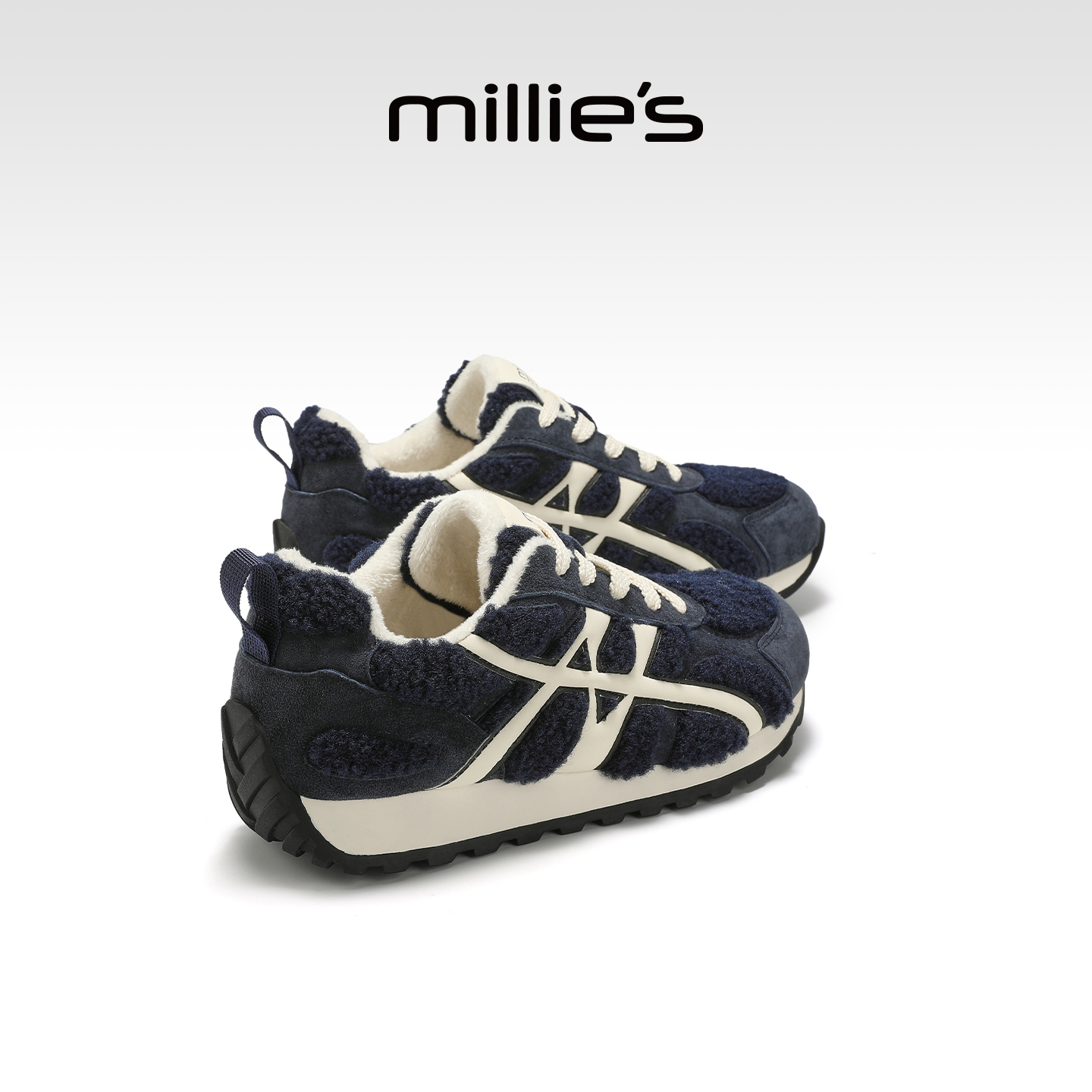 MILLIE'S/妙丽2025新款加绒德训鞋女复古百搭保暖运动鞋阿甘鞋
