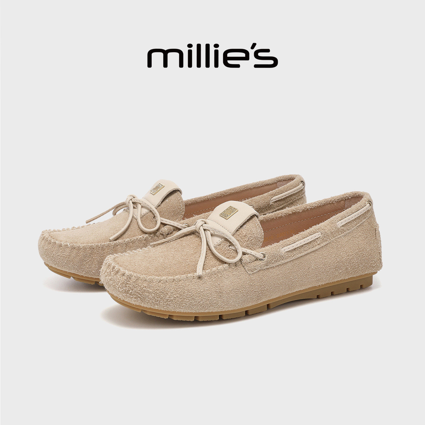 MILLIE'S/妙丽真皮乐福鞋女款复古一脚蹬休闲豆豆鞋百搭平底单鞋