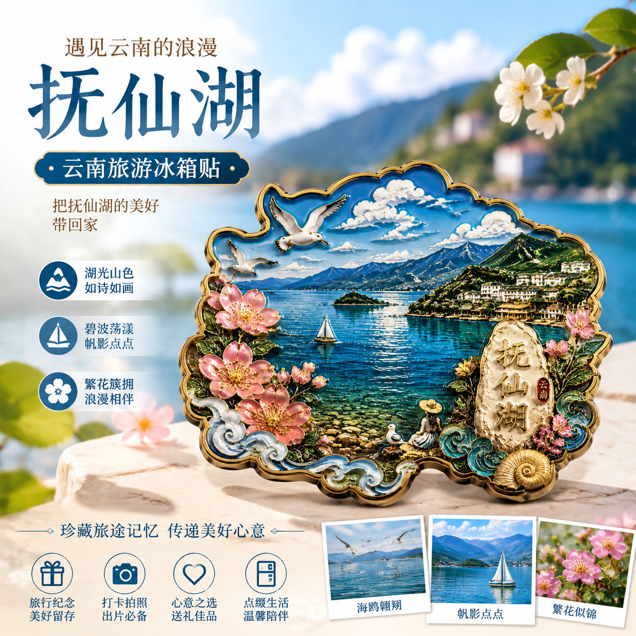云南抚仙湖文创金属冰箱贴伴手礼图片