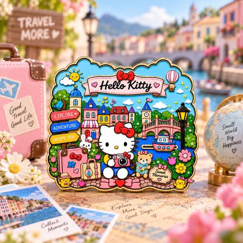 HelloKitty旅行主题金属立体磁吸冰箱贴行李箱小镇风景三丽鸥可爱