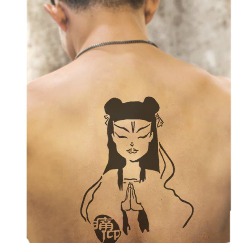 痛仰哪吒满背纹身模板后背纹身海娜膏 果汁 半永久纹身通用模板