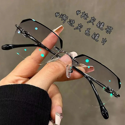 超轻变色无边框近视高档男可配度数商务眼睛框镜架素颜神器平光镜