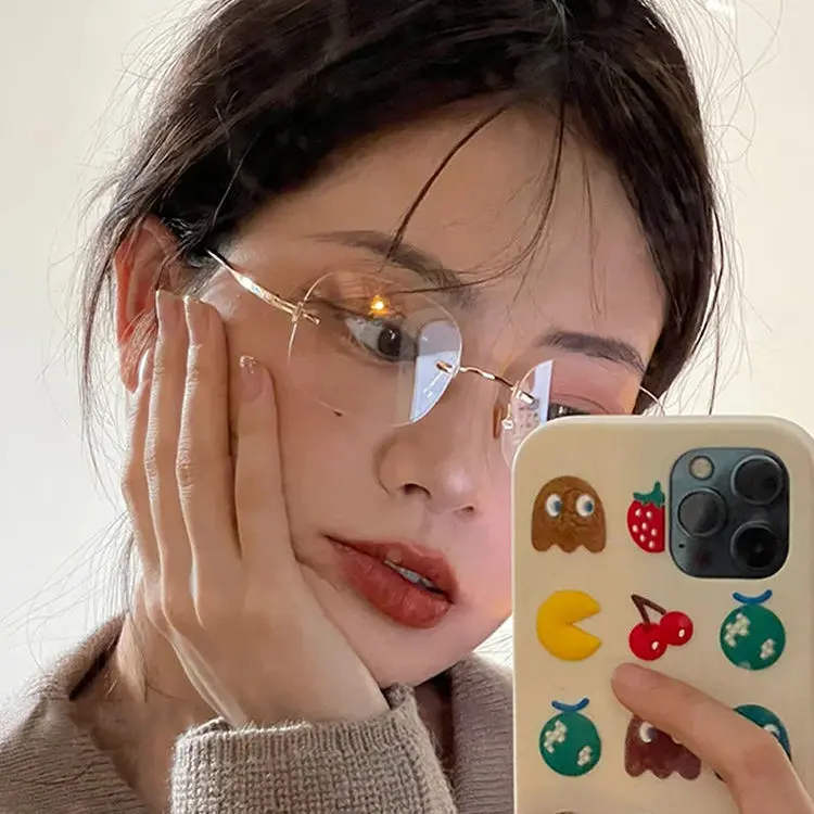 jennie同款超轻无框潮流眼镜女近视韩版防蓝光网红GM同款平光镜框