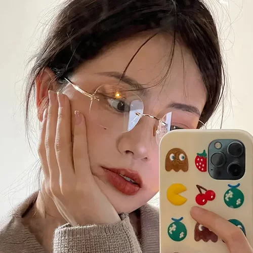jennie同款超轻无框潮流眼镜女近视韩版防蓝光网红GM同款平光镜框