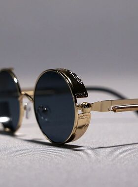 经典复古太子圆形墨镜潮款男女蒸汽朋克风太阳镜嘻哈圆框眼镜