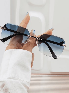 网红时尚无框太阳镜男女潮款渐变色反曲面太阳镜防紫外线遮阳墨镜