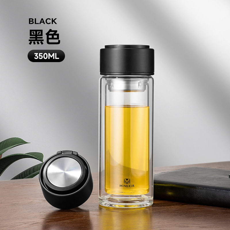 双层玻璃杯明霞高硼硅带茶隔便携