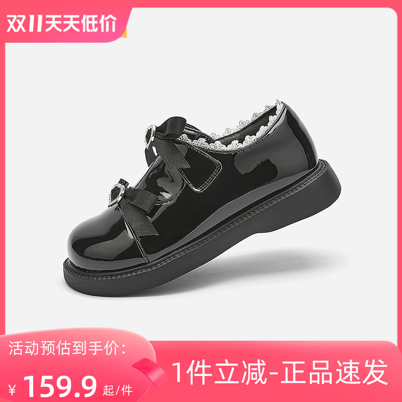 【balaOne】巴拉巴拉女童公主鞋亮面小皮鞋春秋2025新蝴蝶结洋气