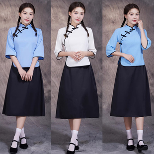 民国风女装五四青年装学生服装女复古中山装民国时期合唱演出班服