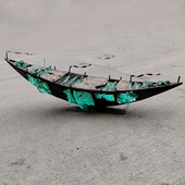 工艺品船创意蓝色亚克力金属船新中式 金属亚克力结合艺术船落地雕