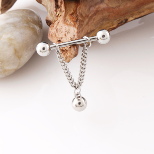 原创男女个性穿孔杠铃直杆乳钉性感乳环坠小铃铛圆球穿刺钛钢饰品