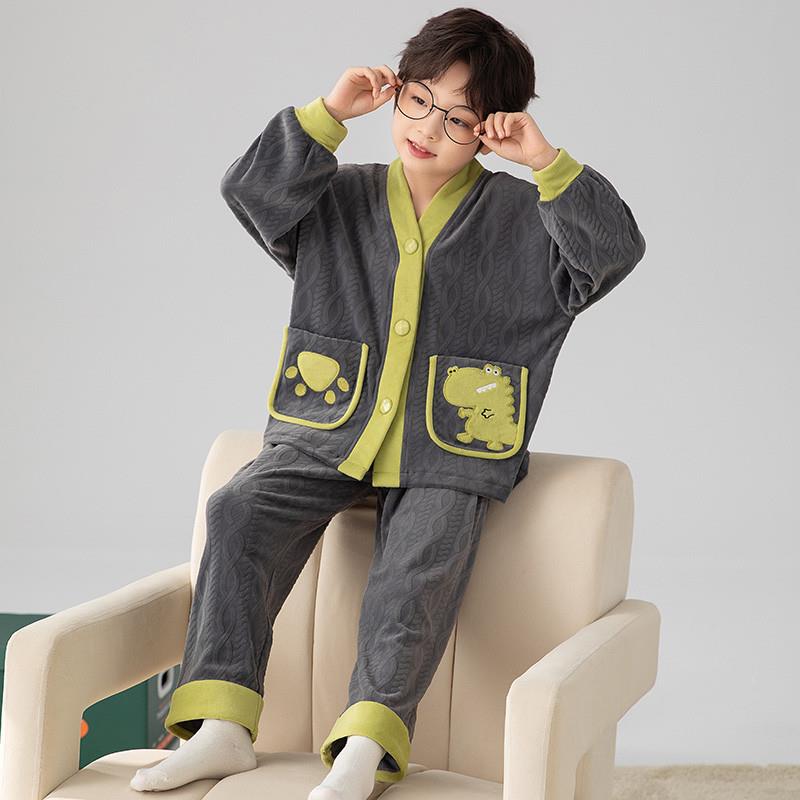 男童睡衣秋冬季海岛绒法兰绒中大童男孩加厚加绒儿童珊瑚绒家居服