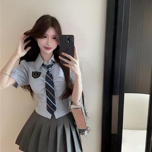 衬衫 2025新款 学院风纯欲短款 jk制服套装 高腰半身短裙两件套 女夏季