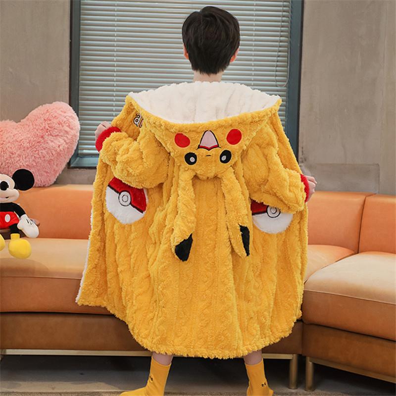 男童睡袍秋冬新款珊瑚绒加厚男孩长款浴袍冬季法兰绒儿童睡衣冬天