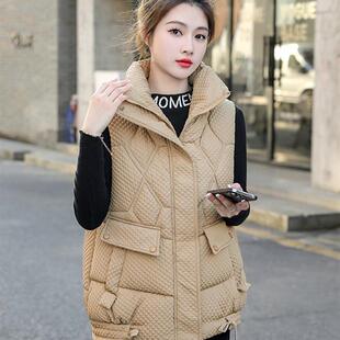 羽绒棉马甲女短款2024秋冬新款韩版休闲宽松立领外穿马夹背心外套