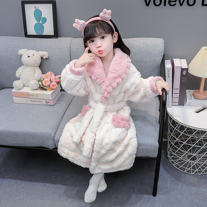 女童珊瑚绒睡袍秋冬季宝宝法兰绒睡衣加厚保暖长款儿童家居服浴袍