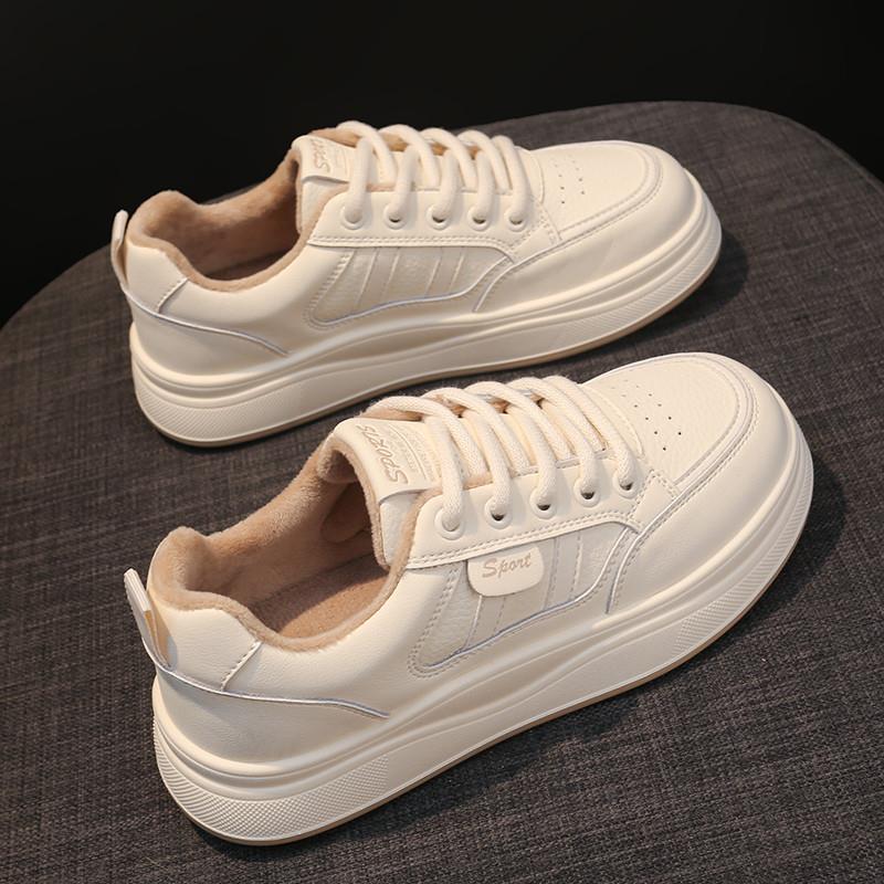 踩屎感真皮加绒小白鞋女款2025新款冬季二棉百搭运动板鞋防滑棉鞋