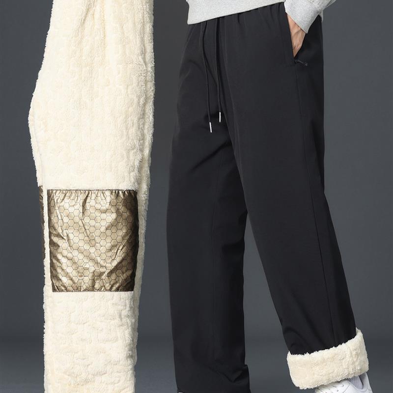 棉裤男士秋冬季加绒加厚直筒休闲长裤宽松冬天保暖发热羊羔绒裤子