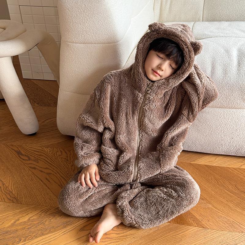 儿童珊瑚绒睡衣男童秋冬款2024新款加厚保暖法兰绒冬季家居服套装