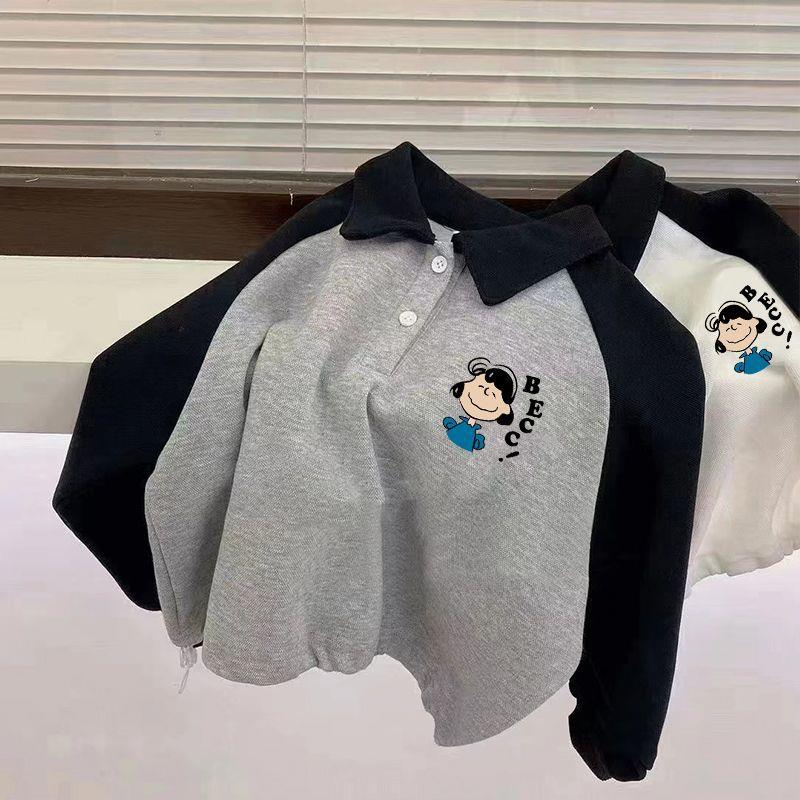 春秋季2024新款儿童长袖撞色POLO衫卫衣男女童宝宝韩版薄款上衣潮